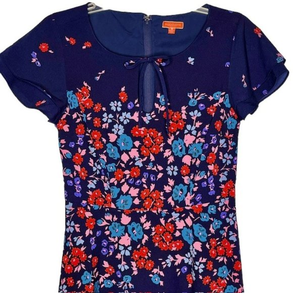 ModCloth Fit/Flare Floral Dress w/Keyhole Front and Tie - Navy - M - Picture 4 of 12